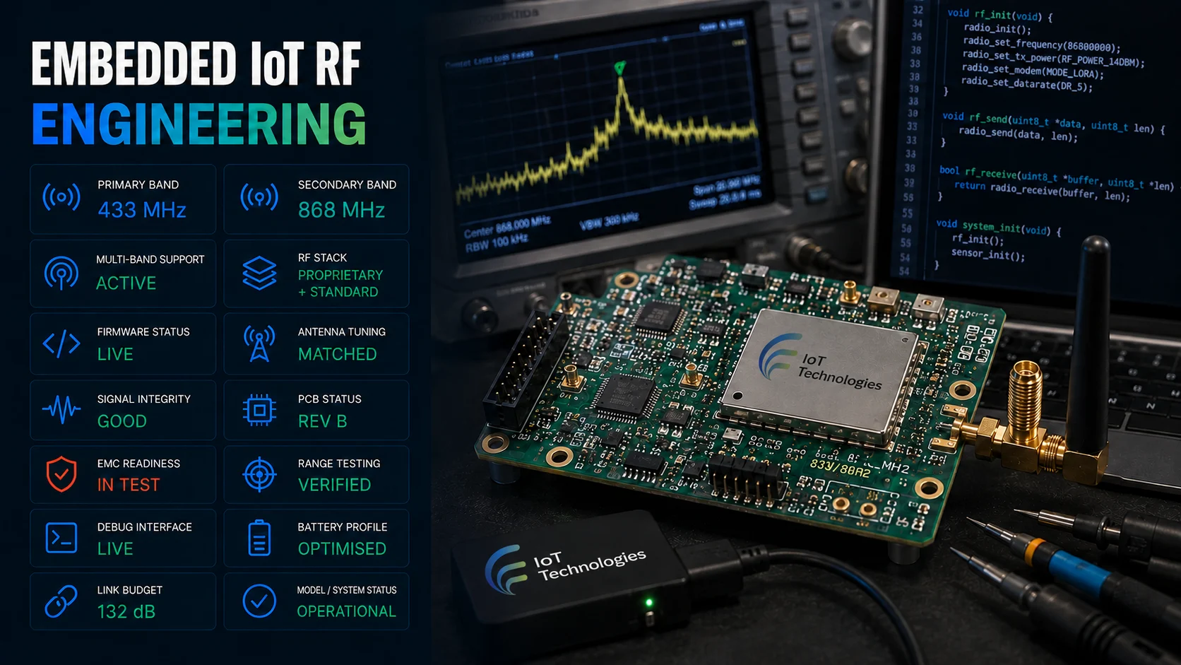 IoT Technologies embedded and RF engineering — in-house firmware and hardware design